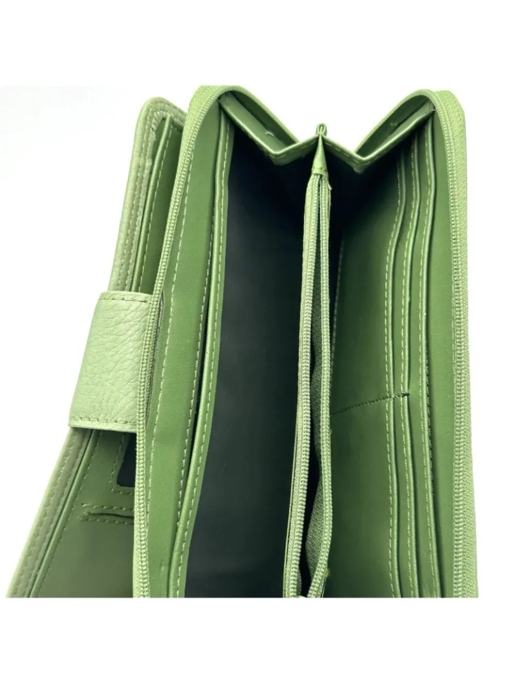 Green Wallet Checkbook Leather Exterior Snap Closure